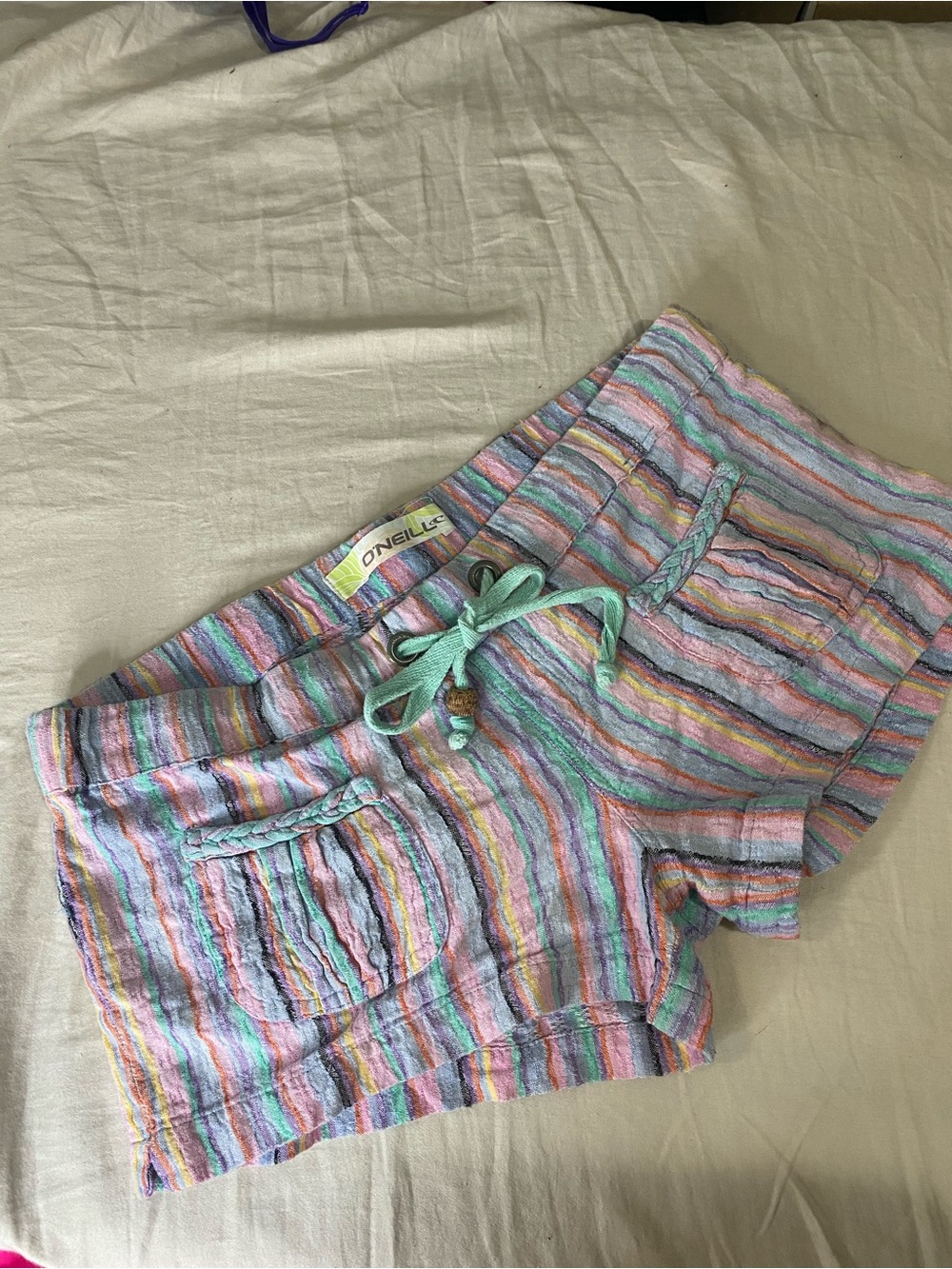 O'Neill Pastel Striped Beach Shorts Braided Pockets Medium m